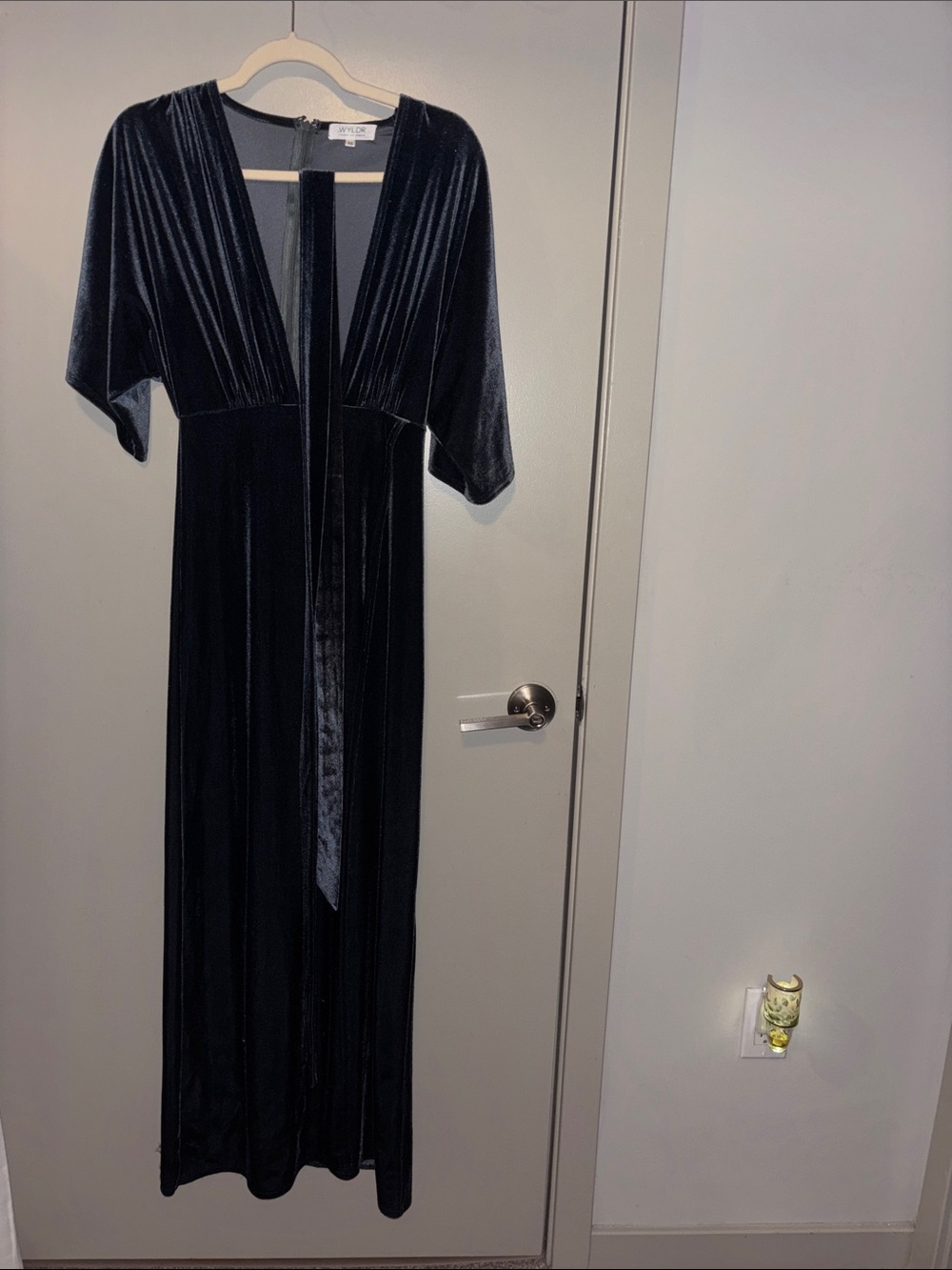 WYLDR Black Velvet Maxi Dress with Tie Waist